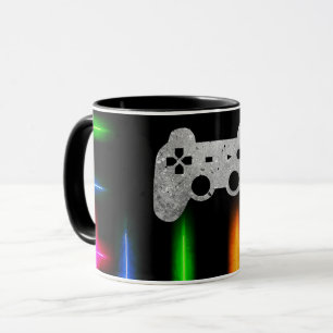 Gamer videogamecontroller neonkleuren zwart mok