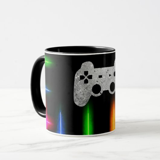 Gamer videogamecontroller neonkleuren zwart mok (Voorkant links)