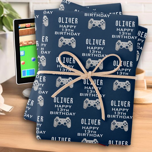 Gamer videogamecontroller verjaardagsfeestje inpakpapier vel