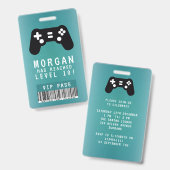 Gamer VIP Pas Geboortebal Uitnodiging Badge (Voor- en achterkant)