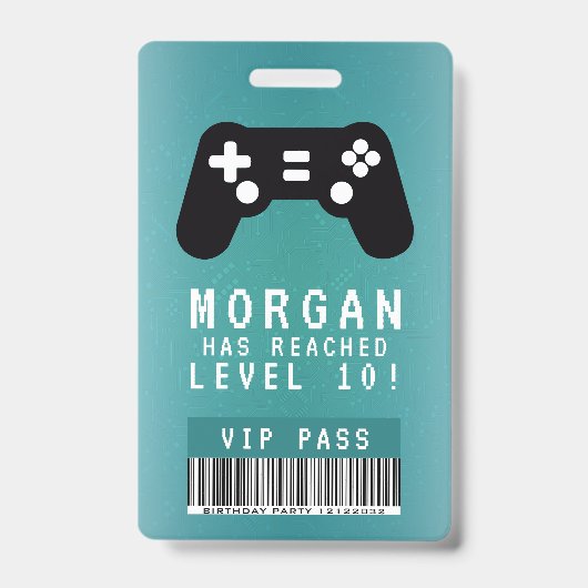 Gamer VIP Pas Geboortebal Uitnodiging Badge (Voorzijde)