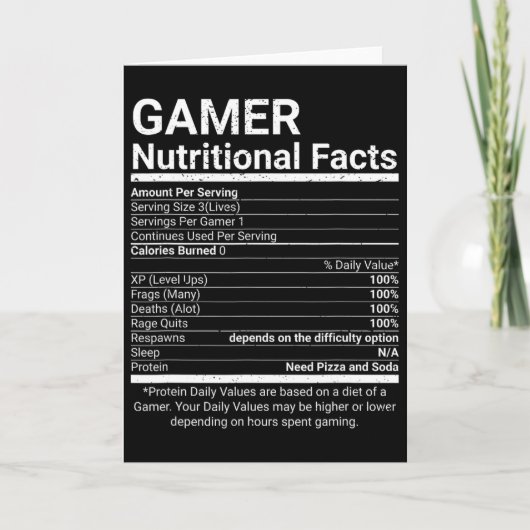 Gamer Voedingsfeiten Videogames Computernerd  Kaart (Voorkant)