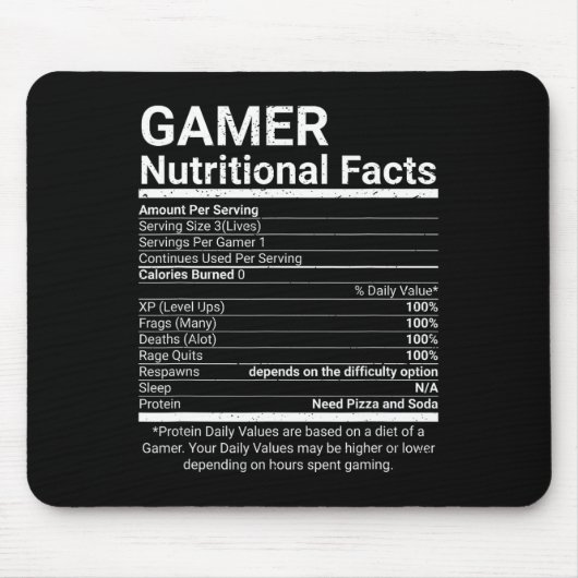 Gamer Voedingsfeiten Videogames Computernerd Muismat (Voorkant)