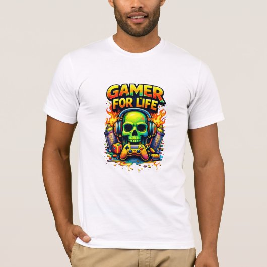 Gamer Voor Het Leven – Bold Skull Gaming Design T-shirt (Voorkant)
