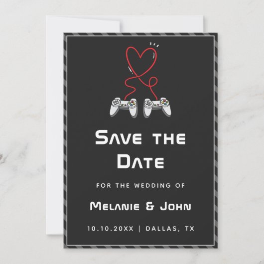 Gamer Wedding Geek Love Romantic Player 1 2 Funny Save The Date (Voorkant)
