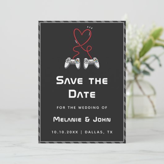 Gamer Wedding Geek Love Romantic Player 1 2 Funny Save The Date (Staand voorkant)