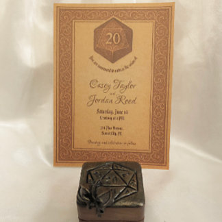 Gamer Wedding Invitation met Dragon & Dice D20 Kaart