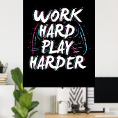 Gamer Word Hard Play Harder Poster (Thuiskantoor)