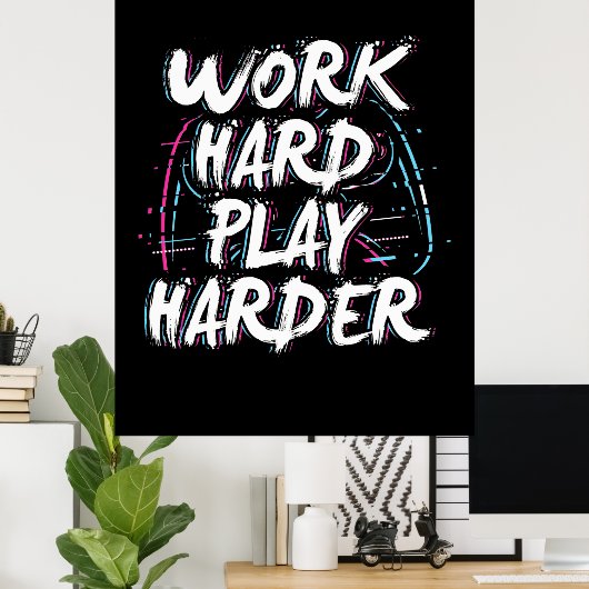 Gamer Word Hard Play Harder Poster (Thuiskantoor)