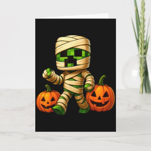 Gamer Xel Pumpkin Mummy Men Kids Boy Halloween Fun Kaart (Voorkant)