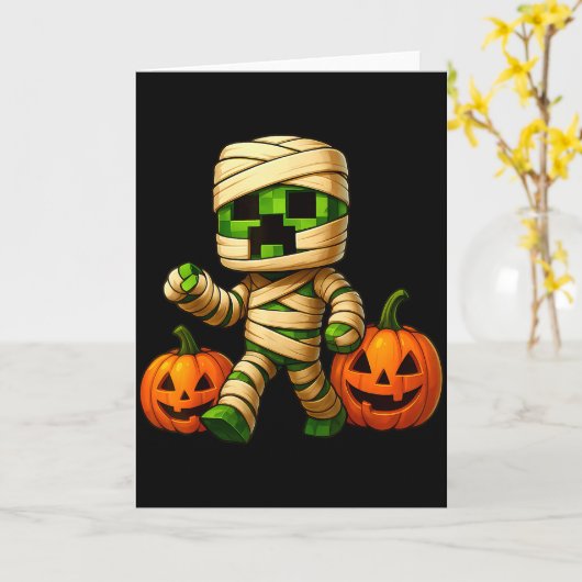 Gamer Xel Pumpkin Mummy Men Kids Boy Halloween Fun Kaart (Gele Bloem)