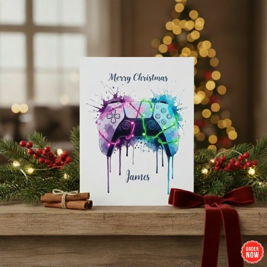 Gamer Xmas Card With Controller Custom Design Feestdagenkaart