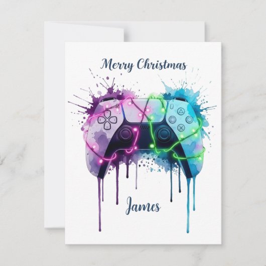 Gamer Xmas Card With Controller Custom Design Feestdagenkaart (Voorkant)