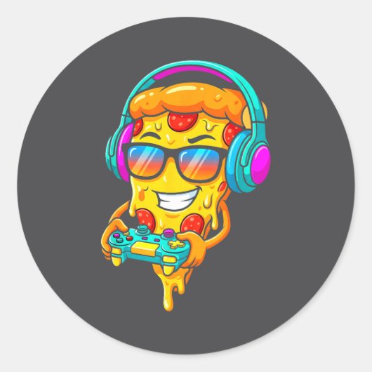 Gamer Zza Slice Video Gaming Boy Enthusiast Gamer  Ronde Sticker (Voorkant)