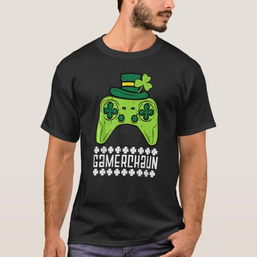 Gamerchaun Irish Gamer Paddys Mannen St Patrick Da T-shirt (Voorkant)
