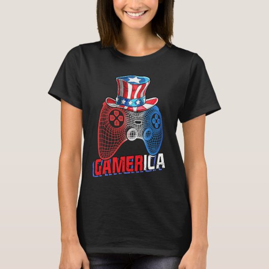 Gamerica 4th of July Video Game American Flag Uncl T-shirt (Voorkant)