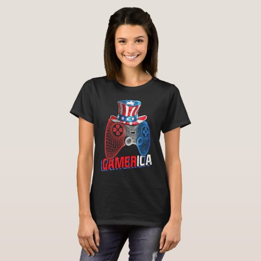 Gamerica 4th of July Video Game American Flag Uncl T-shirt (Voorkant volledig)