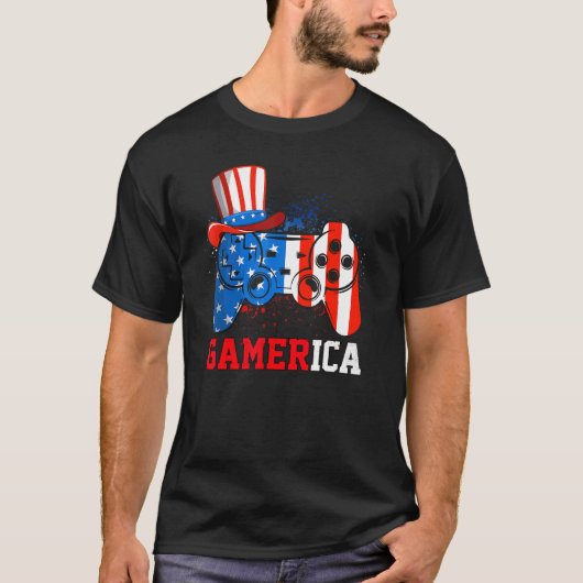 Gamerica Video Game Controller American Flag 4th O T-shirt (Voorkant)