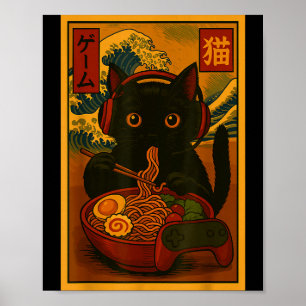Gamerkat eet Ramen Japanse Stijl  Poster