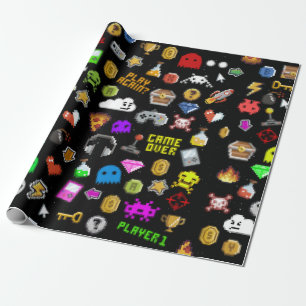 Gamerretro Pixel Video Gaming Icons Cadeaupapier