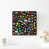Gamerretro Pixel Video Gaming Icons Vierkante Klok (Huis)