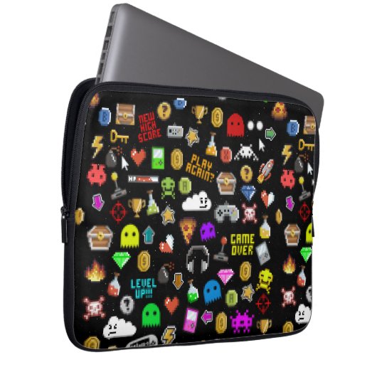 Gamerretro Pixel Video Gaming Icons Wrapping Pape Laptop Sleeve (Voorkant Rechts)
