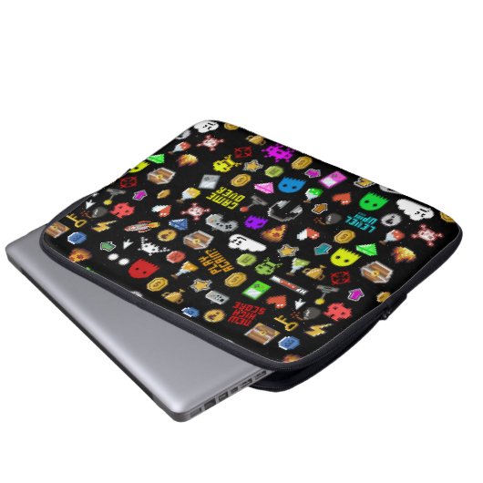 Gamerretro Pixel Video Gaming Icons Wrapping Pape Laptop Sleeve (Voorkant onderkant)