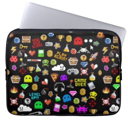Gamerretro Pixel Video Gaming Icons Wrapping Pape Laptop Sleeve (Voorkant)