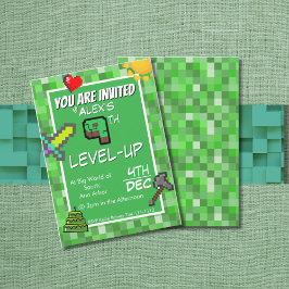 Gamer's Birthday Invitation Green Pixels Kaart