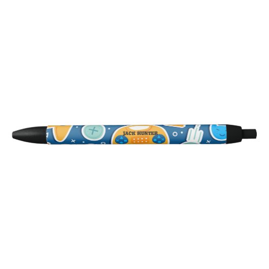 Gamers Blue Video Game Patroon op maat Zwarte Inkt Pen (Voorkant)
