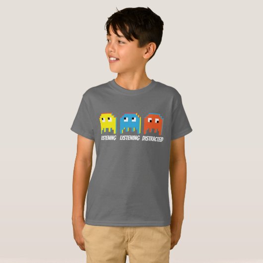 Gamers die luisteren naar afgeleid kinder t-shirt (Voorkant volledig)