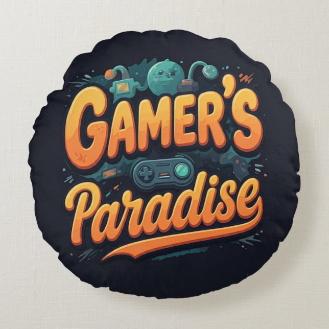 Gamer's Paradise Rond Kussen (Voorkant)