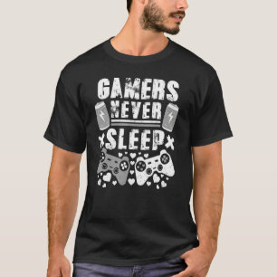 Gamers slapen nooit hartvideospelletjes t-shirt