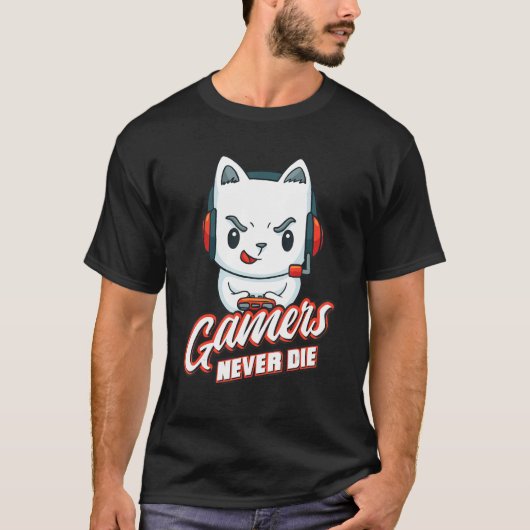 Gamers Sterven Nooit Online Gamen Computer Videog T-shirt (Voorkant)