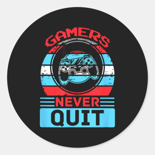 Gamers stoppen nooit Leuke gaming citaten cadeau v Ronde Sticker (Voorkant)