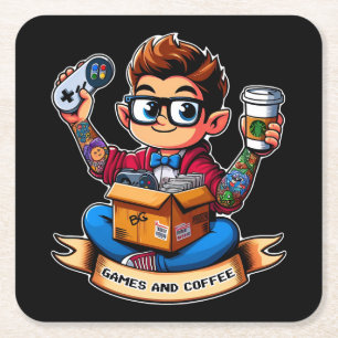 Games en koffie geek kartonnen onderzetters