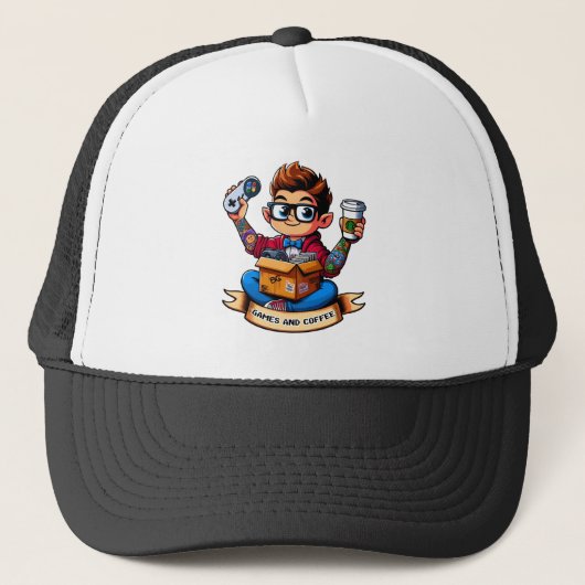 Games en koffie geek trucker pet (Voorkant)