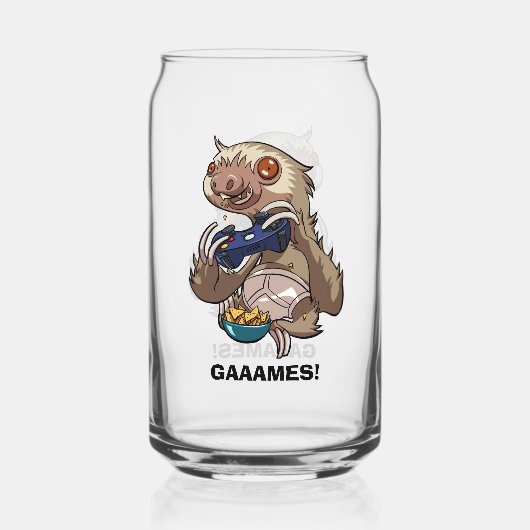 GAMES! Gamer Sloth Eten Nachos in Onderbroek Blikvorm Glas (Voorkant)