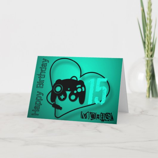 Games hart 15e Verjaardag gepersonaliseerde Groet  Kaart (Voorkant)