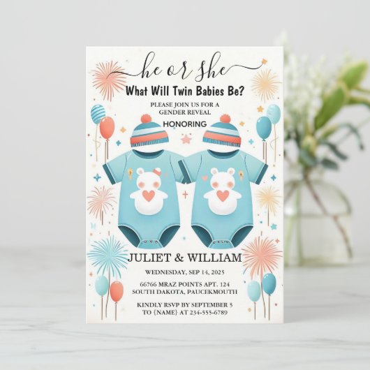 Games Oh Baby Joint Dual Two Twin Gender Onthullen Kaart (Staand voorkant)