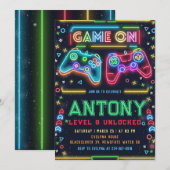 Games op gloed 8e verjaardag Party uitnodiging (Voorkant / Achterkant)