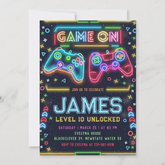 Games op Glow Verjaardagsfeestuitnodiging Kaart (Voorkant)