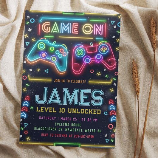 Games op Glow Verjaardagsfeestuitnodiging Kaart