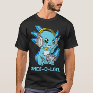 Gamesolotl Axolotl Gamer met headset Cute Anime T-shirt