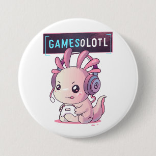 Gamesolotl - Axolotl Gamer Ronde Button 7,6 Cm