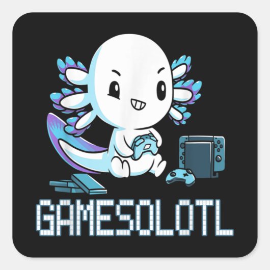 Gamesolotl Axolotl Gamer Video Games Vierkante Sticker (Voorkant)