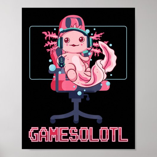 Gamesolotl Axolotl Video Gamer Kawaii Anime Gaming Poster (Voorkant)