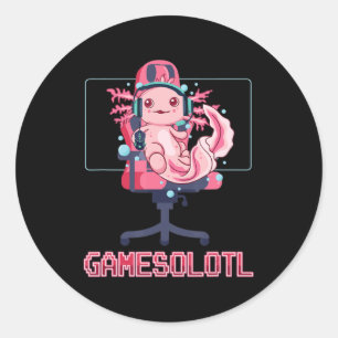 Gamesolotl Axolotl Video Gamer Kawaii Anime Gaming Ronde Sticker