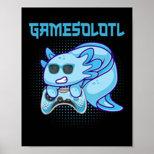 Gamesolotl Axolotl Video Gamer Kawaii Anime Kinder Poster