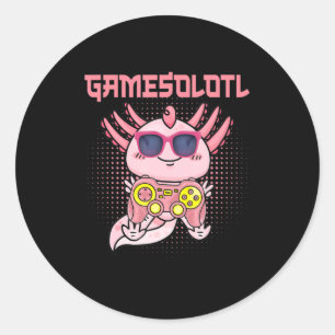 Gamesolotl Axolotl Video Gamer Kawaii Anime Kinder Ronde Sticker